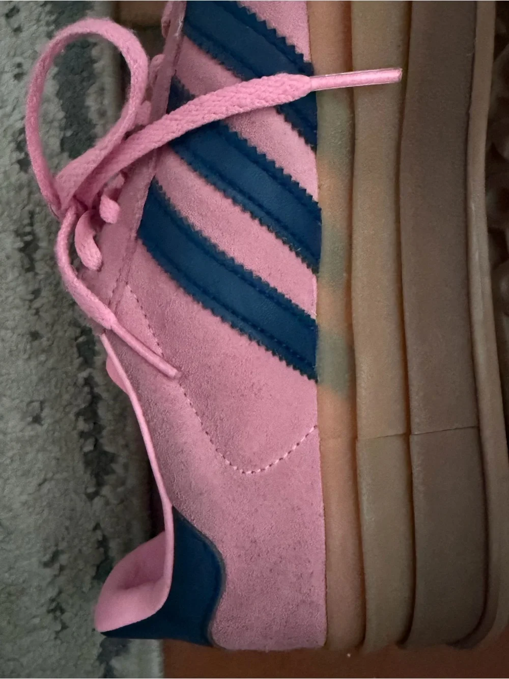 adidas Wmns Gazelle Bold Pink with Navy Stripes and Gum Sole